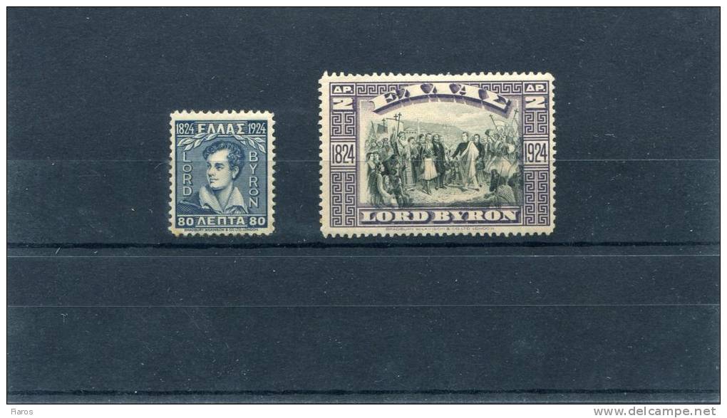 1924-Greece- "Lord Byron" Complete Set (80l.) Used/ (2dr. Foxing) MNH - Neufs