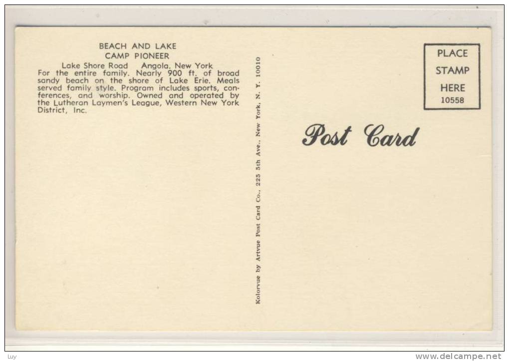 ANGOLA, N.Y. - Lake Erie Beach And Lake Camp Pioneer -unjused About 1960 - Other & Unclassified