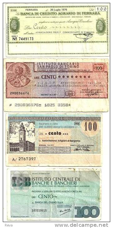 ITALY 100 LIRE X 4 PROVISIONAL BANCOS INC. BERGAMO ETC. MOTIFS FRONT& BACK DATED 1976-1977  P.? READ DESCRIPTION !! - [ 4] Emissions Provisionelles