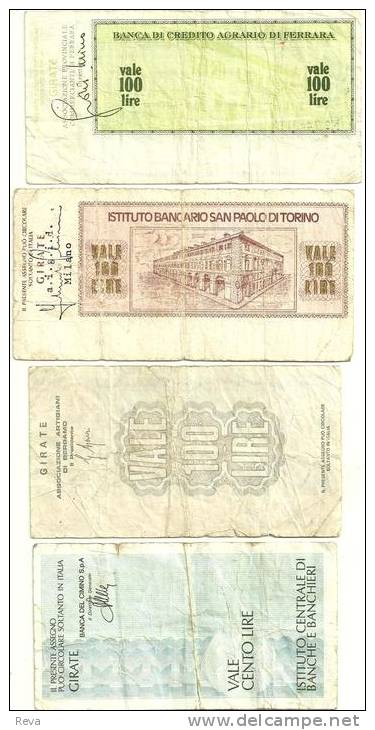 ITALY 100 LIRE X 4 PROVISIONAL BANCOS INC. BERGAMO ETC. MOTIFS FRONT& BACK DATED 1976-1977  P.? READ DESCRIPTION !! - [ 4] Emisiones Provisionales