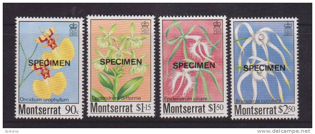 Montserrat 1985 Orchid Flower Set 4 MNH Overprint Specimen - Montserrat