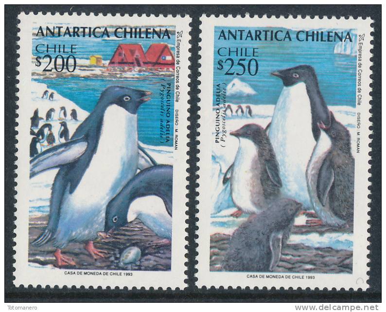 CHILE 1993 ANTARTICA CHILENA Adelie Penguins Set Of 2v** - Fauna Antártica