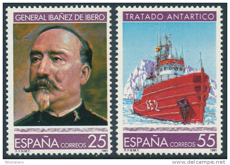 SPAIN 1991, 30th Anniversary Of Antarctic Treaty, Set Of 2v** - Trattato Antartico