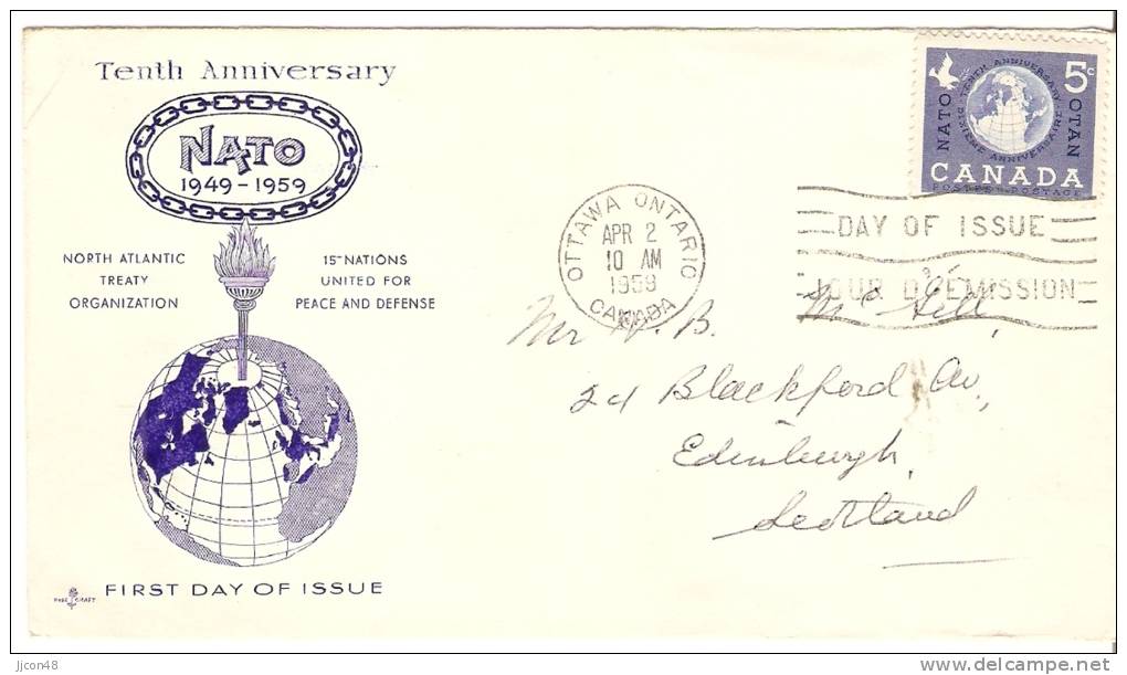 Canada  1959  10th Ann. Of N.A.T.O. (o) FDC - 1952-1960