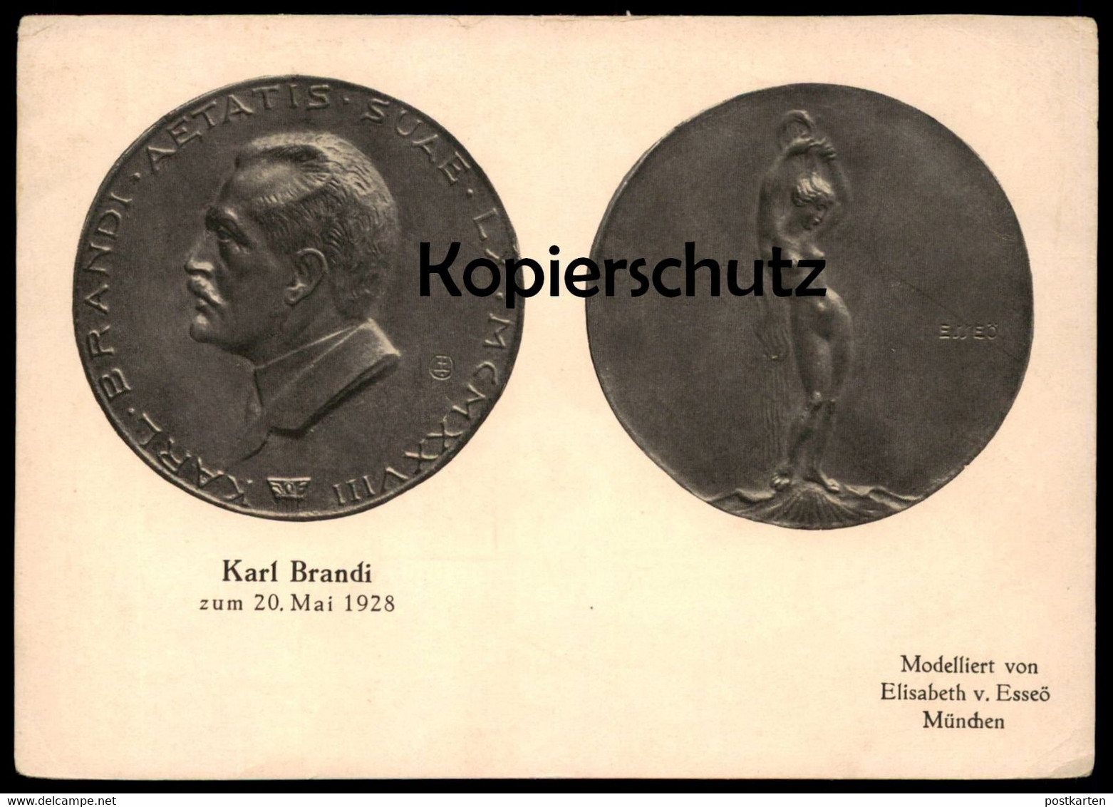 ALTE POSTKARTE PROFESSOR KARL BRANDI 1928 ELISABETH VON ESSEÖ MÜNCHEN Money Coin Münze Medaille Medal Monnaie Nude Nu - Münzen (Abb.)