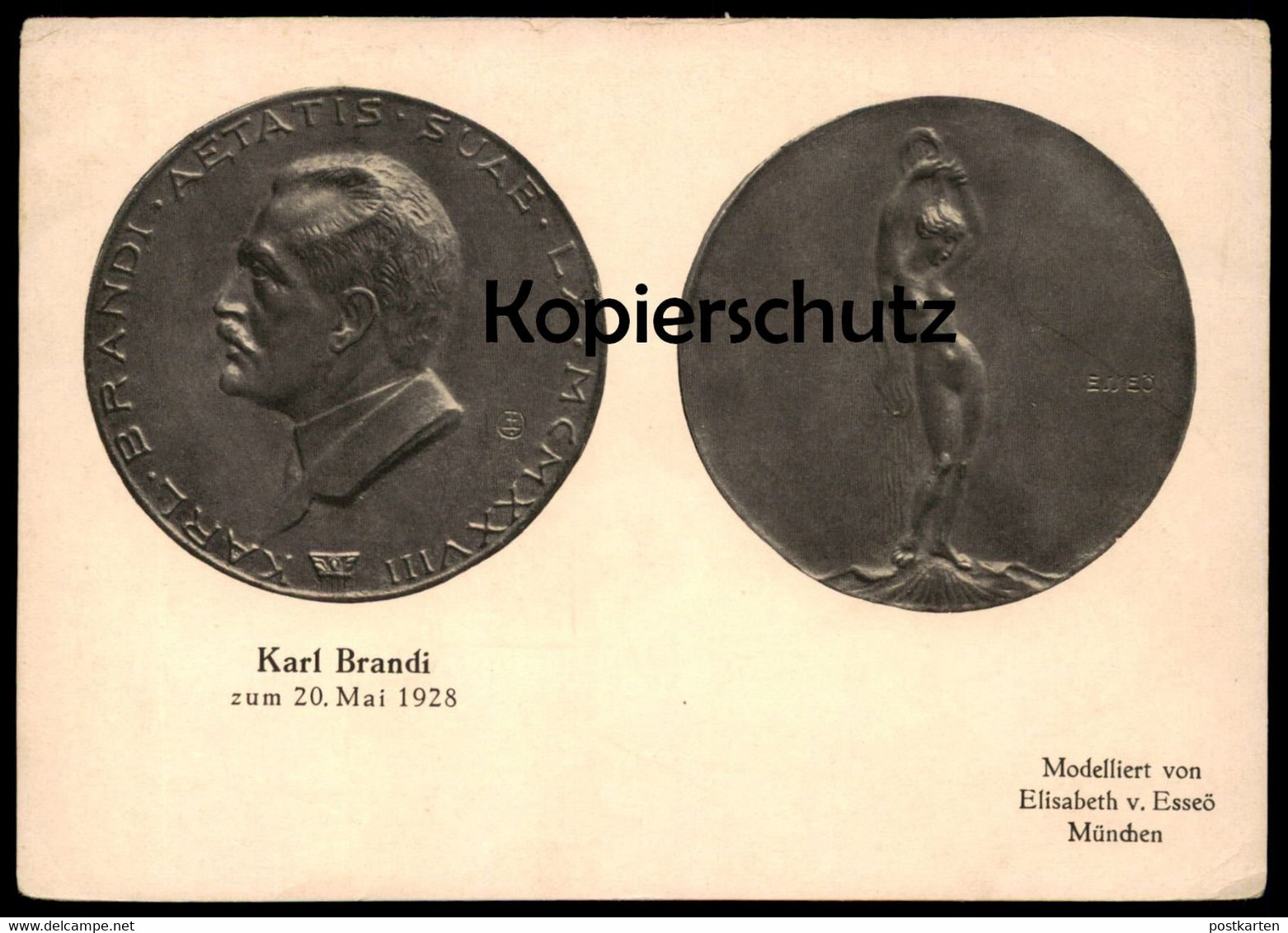ALTE POSTKARTE PROFESSOR KARL BRANDI 1928 ELISABETH VON ESSEÖ MÜNCHEN Money Coin Münze Medaille Medal Monnaie Nude Nu - Monnaies (représentations)