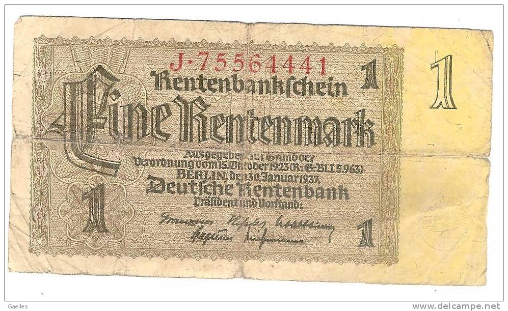 1 Rentenmark 30 Janvier 1937 - Lots & Kiloware - Banknotes