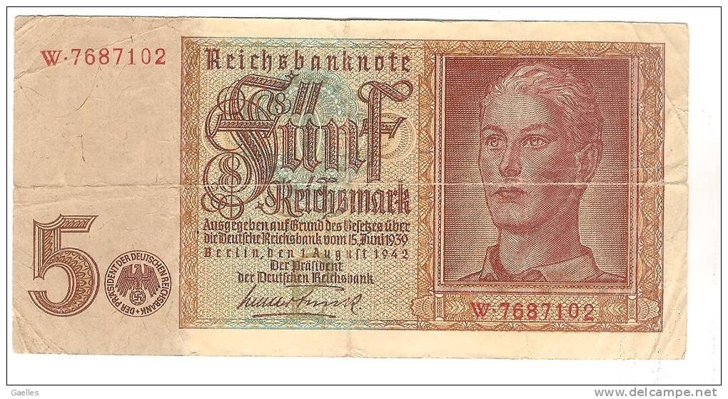 5 Rentenmark 1° Août 1942 - Lots & Kiloware - Banknotes