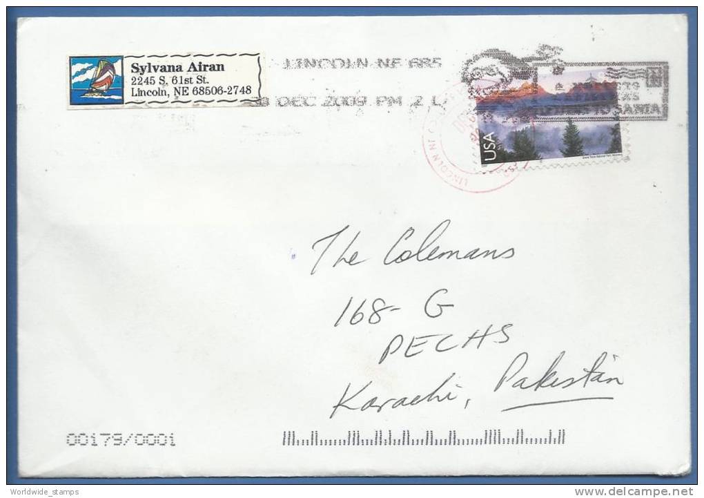 USA, 2008, Special Post Marking, Letters To Santa, Postal Stationary, Cover Used, Lincoln, Nebraska To Karachi, Pakistan - 2001-10