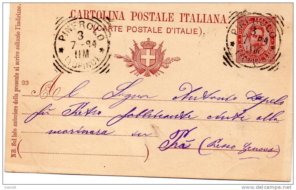 1894  CARTOLINA CON ANNULLO PINEROLO TORINO - Entiers Postaux