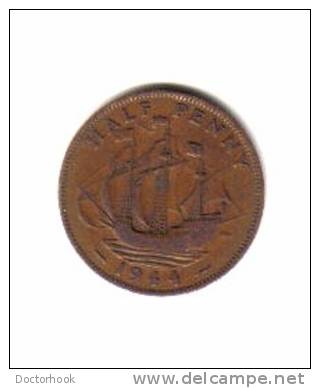 GREAT BRITAIN    1/2 PENNY  1944  (KM # 844) - C. 1/2 Penny