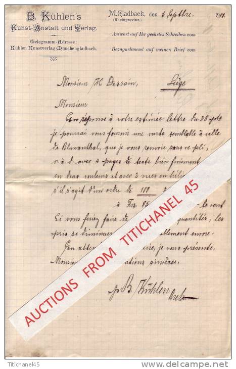 Brief 1900 - MÖNCHENGLADBACH - B. KÜHLEN´S - Kunst-Anstalt Und Verlag - Printing & Stationeries
