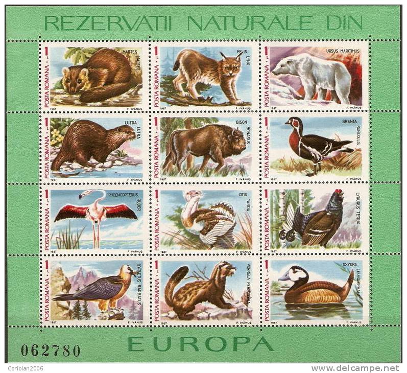 Roumanie 1987 / Natural Reservations In Romania Bloc / 12 Val. - Unused Stamps