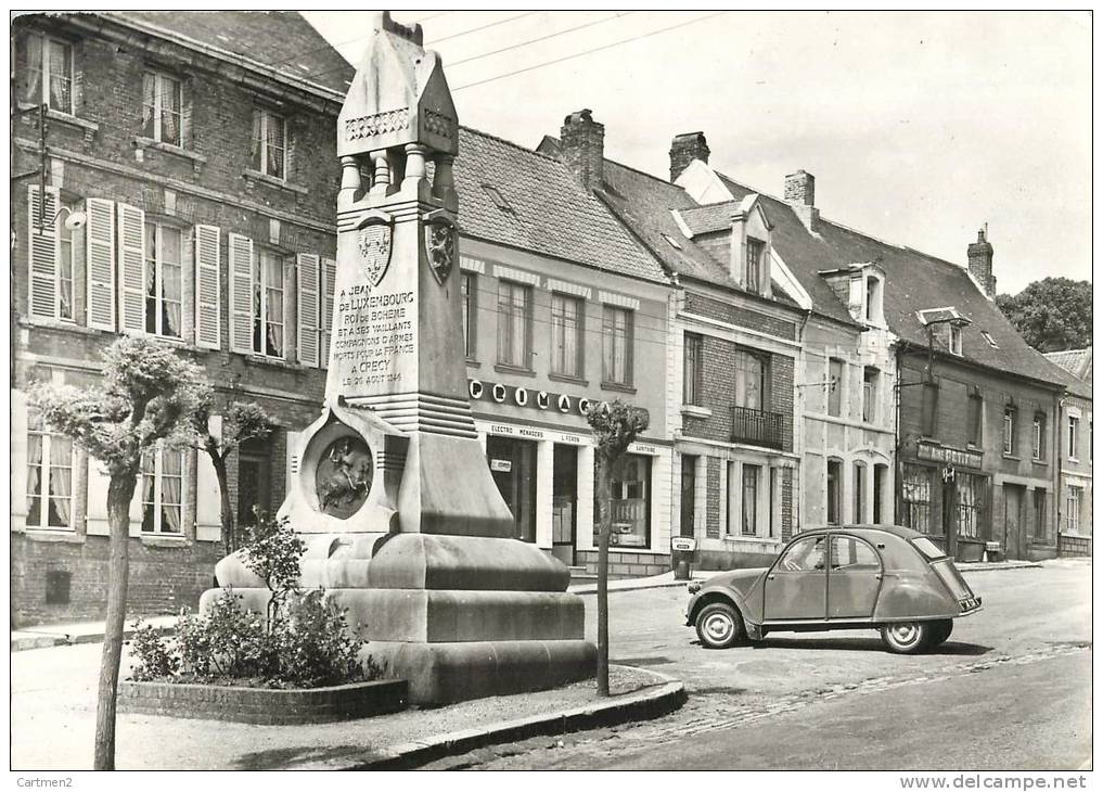 CRECY-EN-PONTHIEU MONUMENT JEAN DE LUXEMBOURG AUTOMOBILE CITROEN 2 CHEVAUX - Crecy En Ponthieu