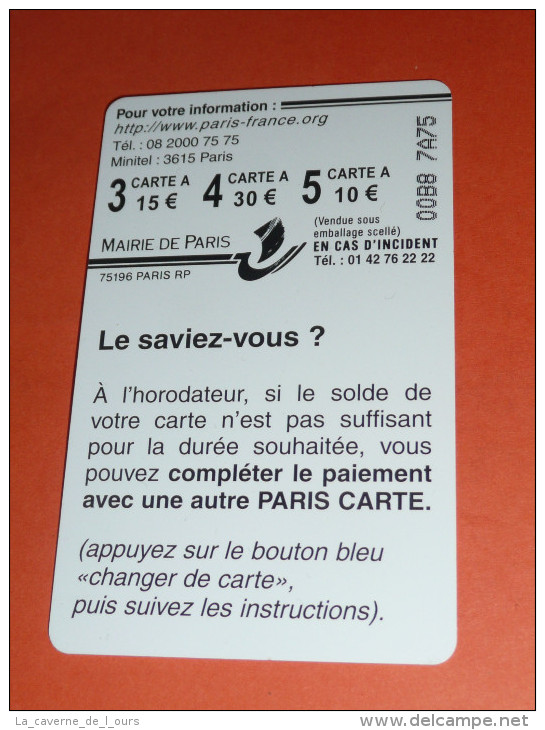 Lot 3 Télécartes Télécarte PARIS Carte Mairie De Paris, Stationnement N°1 2 Et 5 - Other & Unclassified