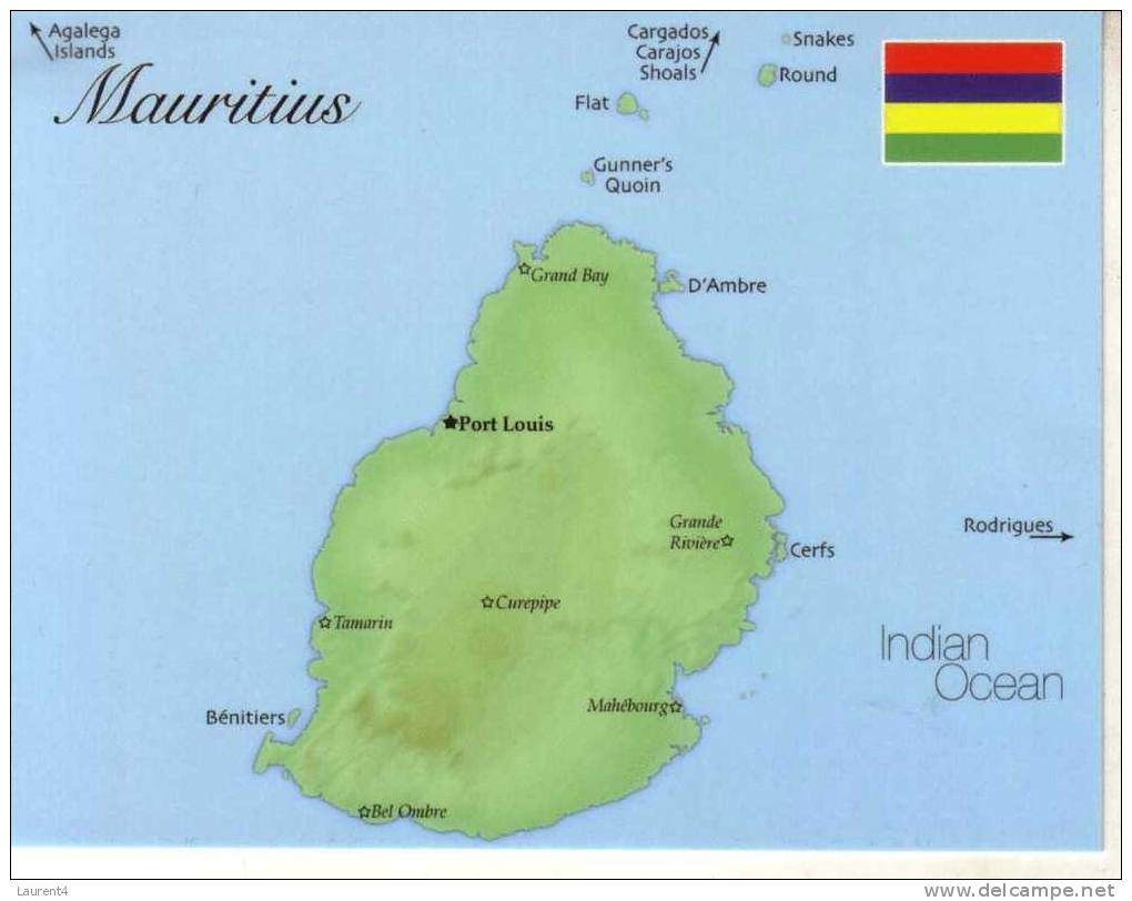 1 X Map & Flag - Carte Géographique Et Drapeau - Mauritius - Cartes Géographiques