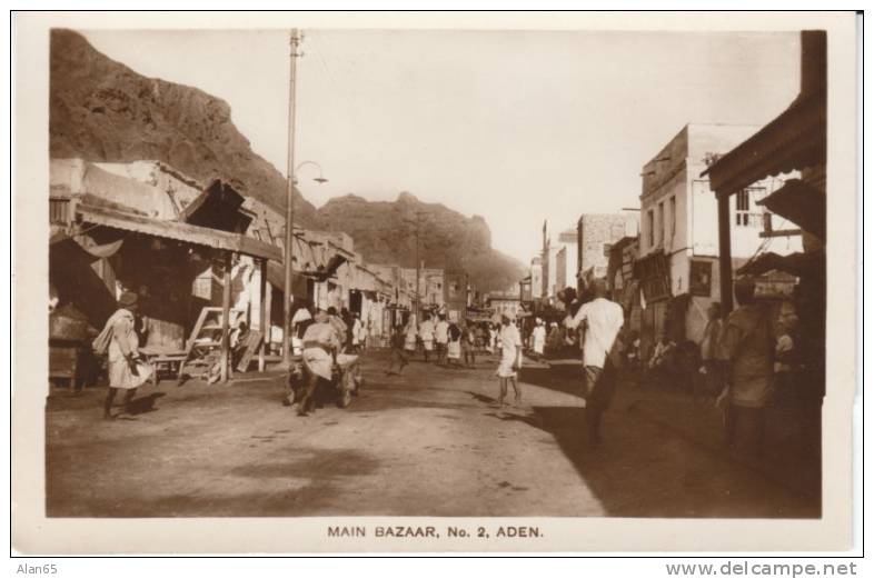 Aden Main Bazaar No. 2, Animated Street Scene Market, C1920s/30s Vintage Real Photo Postcard - Yemen