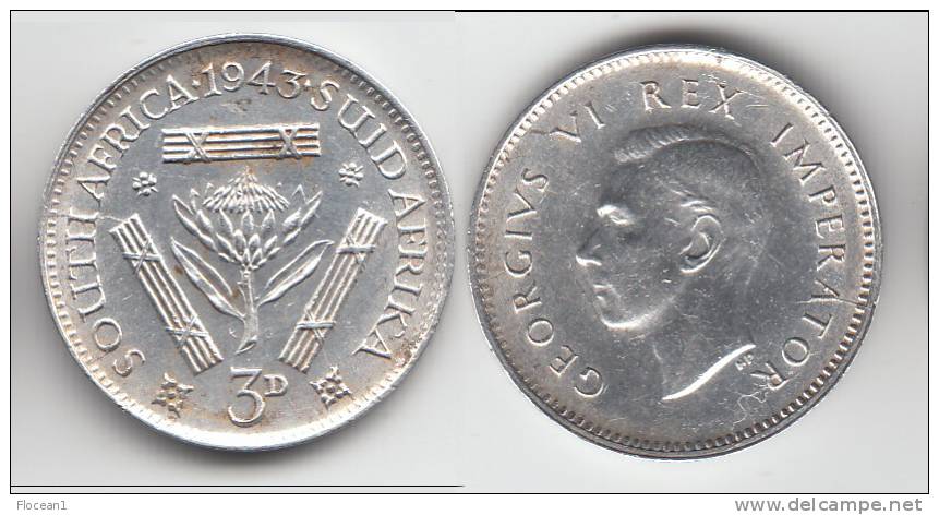 SUPERBE **** AFRIQUE DU SUD - SOUTH AFRICA - 3 PENCE 1943 GEORGE VI - ARGENT - SILVER **** EN ACHAT IMMEDIAT !!! - Südafrika