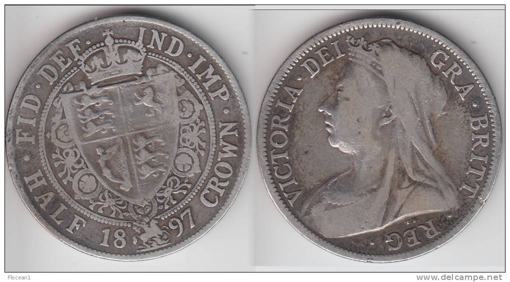 ** GREAT BRITAIN - GRANDE-BRETAGNE - 1/2 CROWN 1897 - HALF CROWN 1897 VICTORIA - SILVER - ARGENT ** ACHAT IMMEDIAT !!! - K. 1/2 Crown