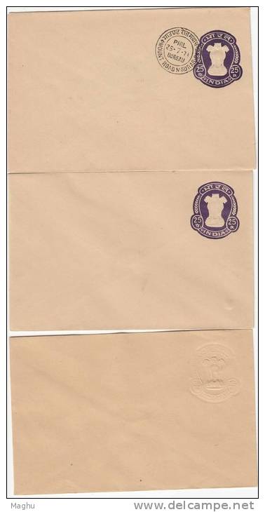 3 Diff., Combination, Unused** Normail, FDC 1974, Albino. 25p Cover, Postal Stationery Envelope, India - Covers