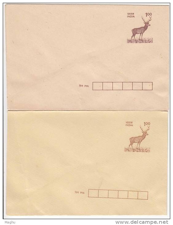 2 Diff., Printers Of 1.00 Stag, Deer, Animal, MSP / CSP Printers, India Cover, Unused Postal Stationery - Sobres