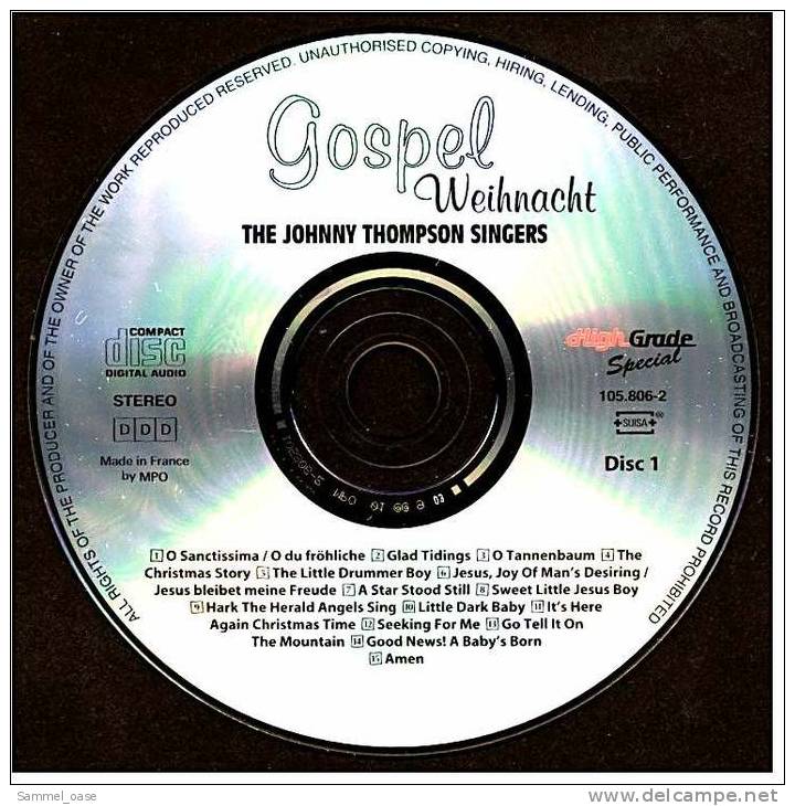 Weihnachtsmusik CD -  Gospel Weihnacht  Von "The Johnny Thompson Singers" - 15 Weihnachtslieder - Christmas Carols