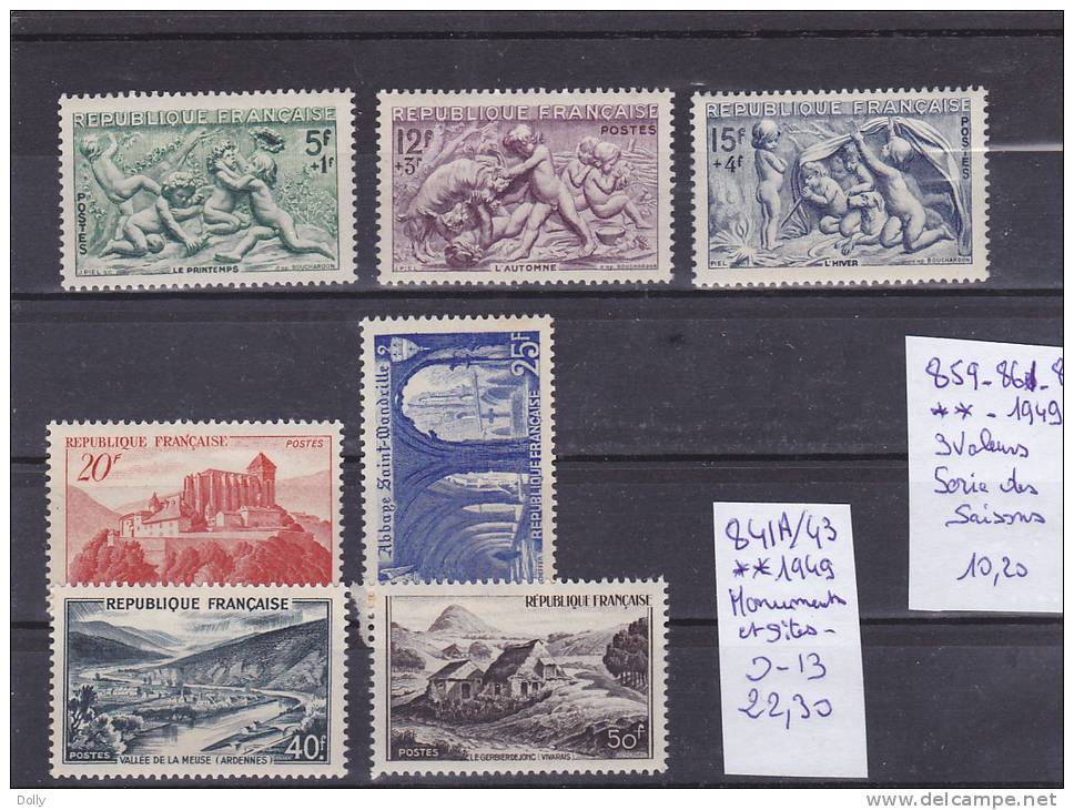 TIMBRE DE FRANCE NEUF N R 859-61-62**-841a/43** 1949 COTE 32.50€ - Nuevos