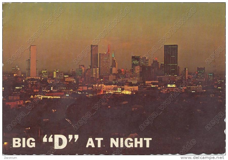 DALLAS, Texas At Night Vintage Old Photo Postcard - Dallas
