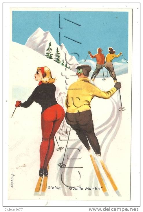 Louis Carrière (Illustrateur) : Le Slalom "Godille Mambo" GP De Skieurs Env 1950 (animé). - Carrière, Louis