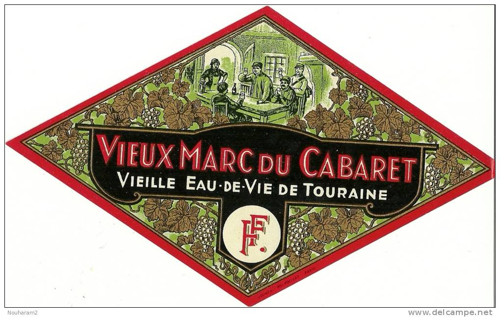 Etiquette Bouteille Ref 002. Vieille Eau-de-vie De Touraine - Vieux Marc Du Cabaret - Other & Unclassified