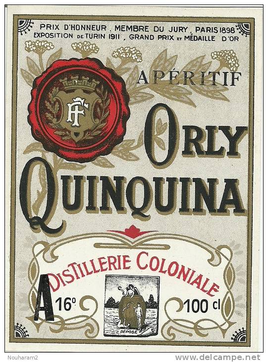 Etiquette Bouteille Ref 011. Apéritif Orly Quinquina - Distillerie Coloniale - Prix D'honneur Membre Du Juri Paris 1898 - Autres & Non Classés