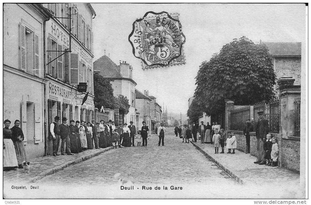 95 DEUIL  RUE DE LA GARE EN 1911     LE TABAC   HÔTEL  RESTAURANT   CLIENTS ET HABITANTS    TRES ANIMEE - Deuil La Barre