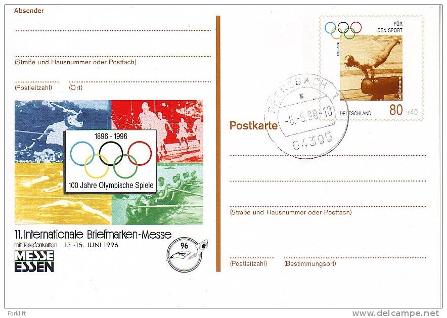 Olympic 1896 Carl Schuhmann Gymnastics Olympiques Used Entier Postal Stationery - Summer 1896: Athens