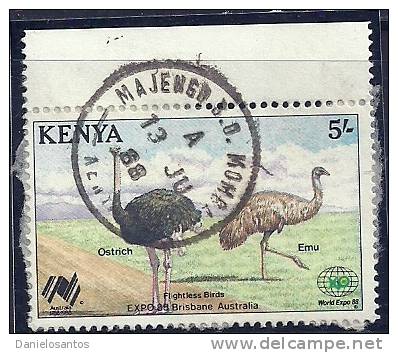 Kenya 1988 Birds Aves Oiseaux Vegels -  Ostrich- Struthio Camelus And Emu- Dromaius Novaeholland Canc - Struzzi