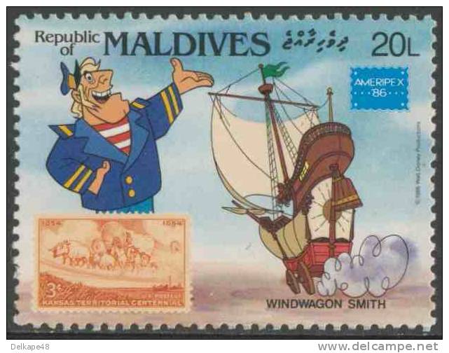 Maldives Malediven 1986 Mi 1180 ** Windwagon Smith + Kansas Territory Cent. Stamp Minr. 677 (1954) - Postzegels Op Postzegels