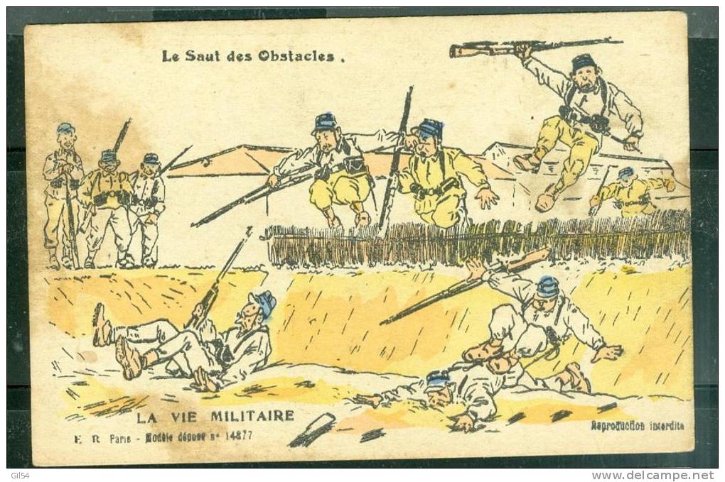 Illustration Signée  E. R. Paris - " La Vie Militaire , Le Saut D'obstacle ... " - Bce04 - Humoristiques