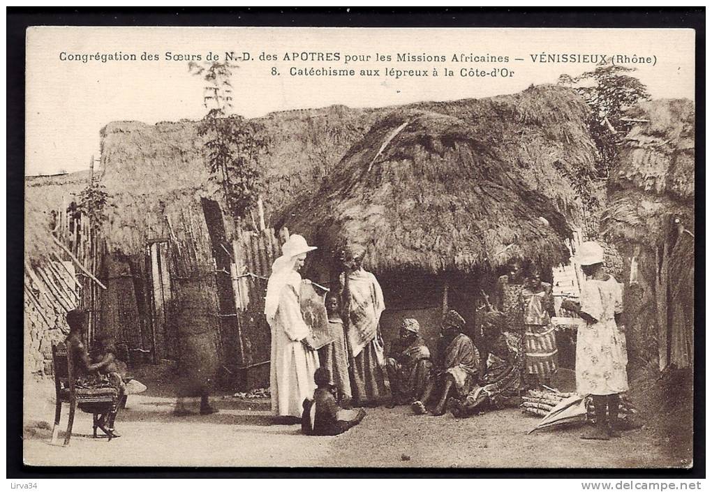 CPA ANCIENNE- FRANCE- GHANA- SOEUR DE N.D. DES APOTRES (SIEGE A VÉNISSIEUX 69)  FAISANT LE CATHÉCHISME AUX LÉPREUX- - Ghana - Gold Coast