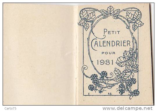 Calendrier - Année 1931 - Ville De Longchamp Paris Passy - Cueillette Cerises - Formato Piccolo : 1921-40