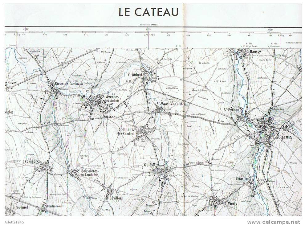 CARTE TOPOGRAPHIQUE   1/50 000  73cm X 55cm   LE CATEAU  (NORD) - Topographische Karten