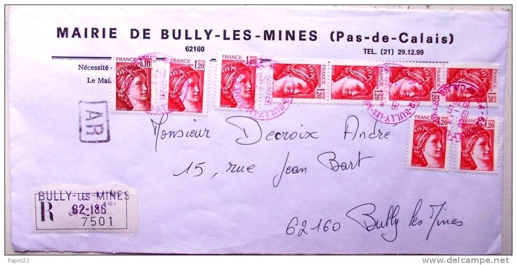 Lettre 1979 Recommandé Mairie De Bully Les Mines (62) Pas De Calais - 1977-1981 Sabine De Gandon