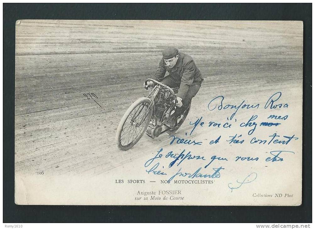 Les Sports. Nos Motocyclistes. Auguste Fossier Sur Sa Moto De Course En 1904. Envoyée Au Château De Fayembois.  2 Scans. - Motorcycle Sport