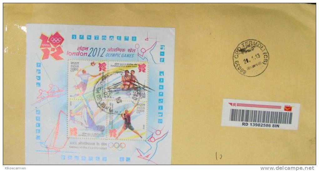 INDIA Registered Letter London 2012 Olympic Games Sport Olympiad BF Mini Sheet MS Complete Cover - Covers & Documents