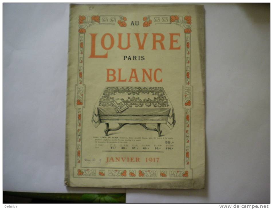 AU LOUVRE CATALOGUE BLANC JANVIER 1917 - Publicités
