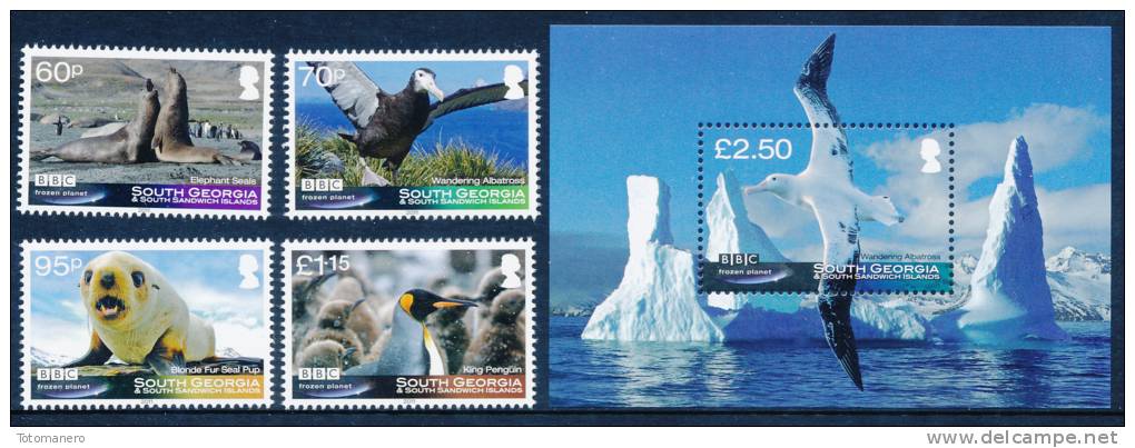 SOUTH GEORGIA & SOUTH SANDWICH ISLANDS 2011, Frozen Planet BBC Set Of 4v & Souvenir Sheet** - Zuid-Georgia