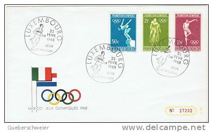 JO68-E/L22 - Luxembourg N° 716/21 Sur 2 FDC Numérotés Jeux Olympiques De Mexico 1968 - Covers & Documents