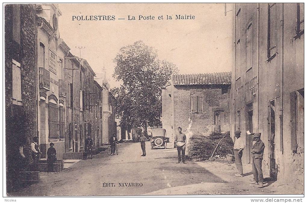 CPA 66 PYRENEES ORIENTALES TOP RARE POLLESTRES LA POSTE ET LA MAIRIE TRES ANIMEES VERS 1920  DOS VERT EDITEUR NAVARRO - Autres & Non Classés