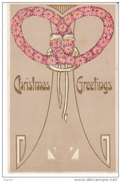 Christmas Greetings Art Nouveau Design, PFB Series 7269, C1900s/10s Vintage Embossed Postcard - Other & Unclassified