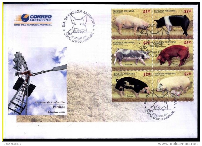 O) 2011 ARGENTINA, PRODUCTION ANIMALS, PIGS OF DIFFERENT BREEDS, FDC MNH. - FDC