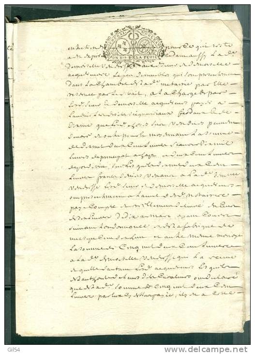 Cachet Généralité D'orleans 1 Sol La Feuille Répété 3 Fois ( Doc 6 Pages ) Daté En 1719  ( 4 Scans ) - Pho139 - Cachets Généralité