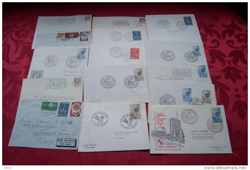 15  Lettres Divers De France  Timbres Europa 12 Lettres + 3 Flammes Strasbourg - Collections